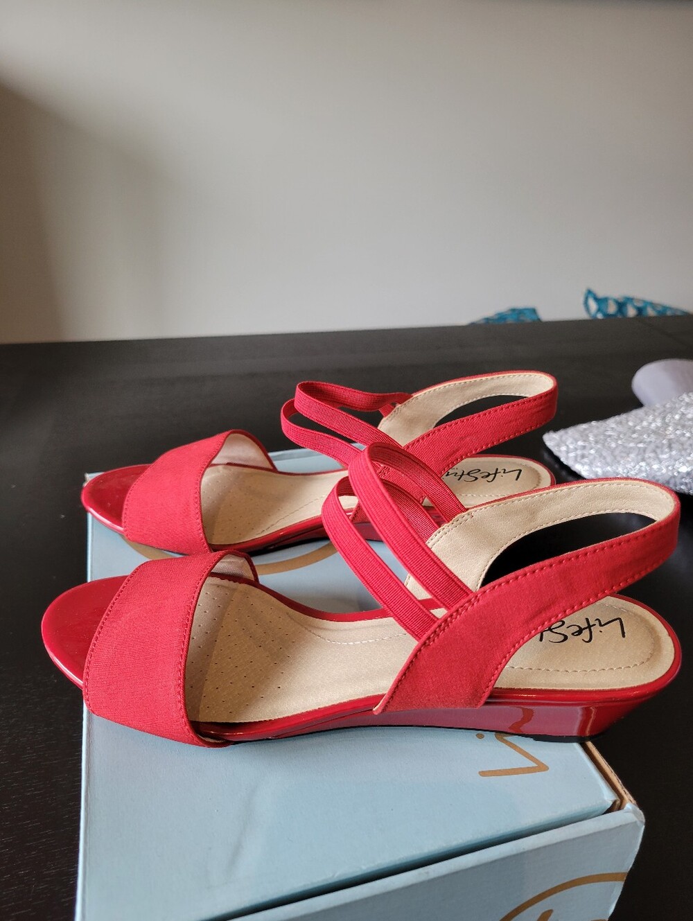 Life Stride YOLO Red Women's Strappy Low Wedge Sandals